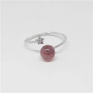 Sterling Silver Ring with Strawberry Quartz, approx 8mm, 20mm dia [GMRG509]