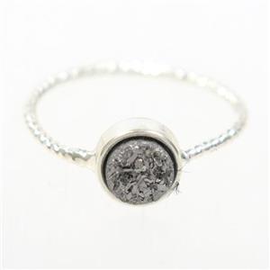 silver druzy quartz ring, circle, silver plated, approx 6mm, 18mm dia [GMRG519]