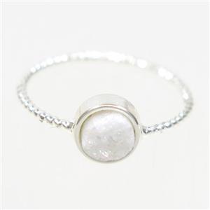 white ab-color druzy quartz ring, flat circle, silver plated, approx 6mm, 18mm dia [GMRG520]