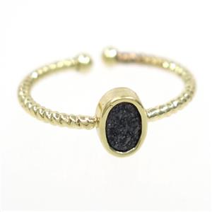 black druzy quartz ring, oval, gold plated, approx 6mm, 18mm dia [GMRG524]