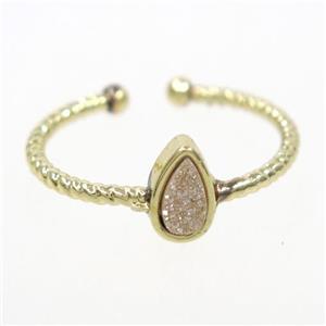 gold champagne druzy quartz ring, teardrop, gold plated, approx 6mm, 18mm dia [GMRG525]
