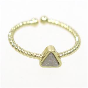 white ab-color druzy quartz ring, triangle, gold plated, approx 6mm, 18mm dia [GMRG532]