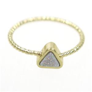 white ab-color druzy quartz ring, triangle, gold plated, approx 6mm, 18mm dia [GMRG535]