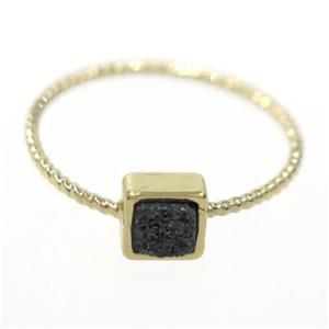 black druzy quartz ring, square, gold plated, approx 6mm, 18mm dia [GMRG540]