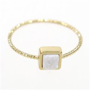 white ab-color druzy quartz ring, square, gold plated, approx 6mm, 18mm dia [GMRG541]