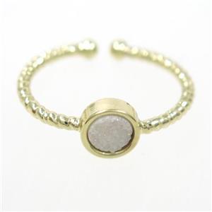white druzy quartz ring, circle, gold plated, approx 6mm, 18mm dia [GMRG543]