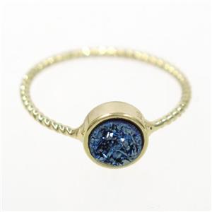 blue druzy quartz ring, circle, gold plated, approx 6mm, 18mm dia [GMRG544]