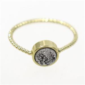 silver druzy quartz ring, circle, gold plated, approx 6mm, 18mm dia [GMRG546]