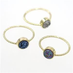 mix color druzy quartz ring, circle, gold plated, approx 6mm, 18mm dia [GMRG548]