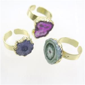 Solar Quartz Druzy ring, mix color, gold plated, approx 15-22mm, 18mm [GMRG549]