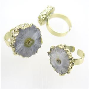white Solar Quartz Druzy ring, gold plated, approx 15-22mm, 18mm [GMRG550]