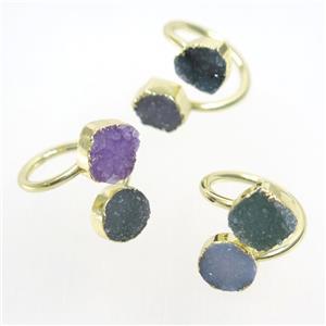 Agate Druzy Rings, mix color, gold plated, approx 10mm, 18mm dia [GMRG551]