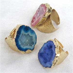 Agate Druzy Geode Rings Mixed Color Gold Plated, approx 20-30mm [GMRG553]