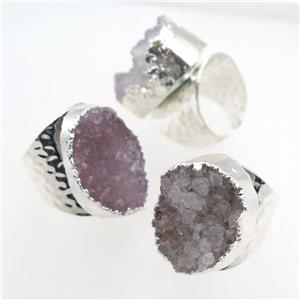 druzy agate rings, copper, platinum plated, approx 20-30mm [GMRG567]