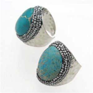 blue Imperial Jasper Rings paved rhinestone, copper, platinum plated, approx 20-28mm [GMRG570]