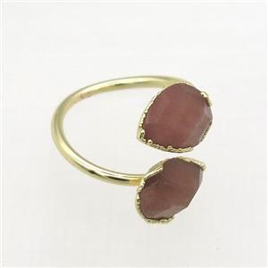 peach SunStone Rings, copper, gold plated, approx 8-10mm, 17mm dia [GMRG579]