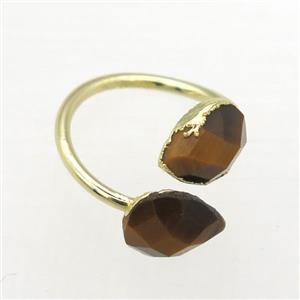 Tiger eye stone Rings, copper, gold plated, approx 8-10mm, 17mm dia [GMRG580]