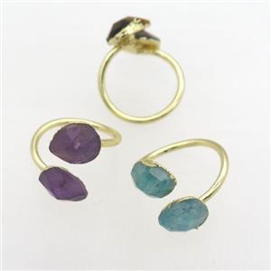 mix gemstone Rings, copper, gold plated, approx 8-10mm, 17mm dia [GMRG586]