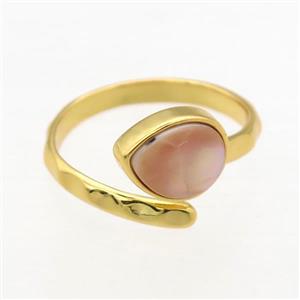 pink Abalone Shell Rings, copper, gold plated, approx 8-10mm, 18mm dia [GMRG593]