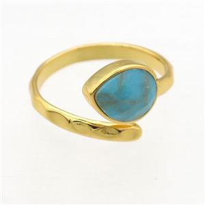 blue Turquoise Rings, copper, gold plated, approx 8-10mm, 18mm dia [GMRG596]