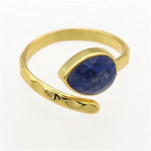 blue Lapis Lazuli Rings, copper, gold plated, approx 8-10mm, 18mm dia [GMRG597]