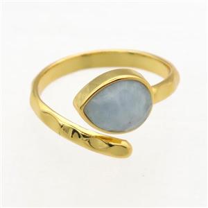 blue Aquamarine Rings, copper, gold plated, approx 8-10mm, 18mm dia [GMRG601]