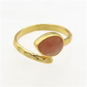 peach MoonStone Rings, copper, gold plated, approx 8-10mm, 18mm dia [GMRG602]