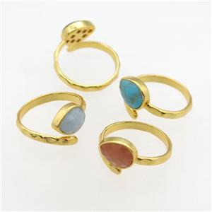 mixed gemstone Rings, copper, gold plated, approx 8-10mm, 18mm dia [GMRG603]