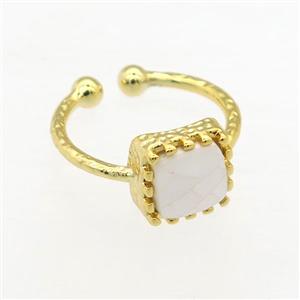 white Abalone Shell Rings, copper, gold plated, approx 8x8mm, 19mm dia [GMRG612]