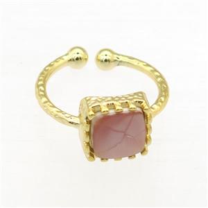 pink Abalone Shell Rings, copper, gold plated, approx 8x8mm, 19mm dia [GMRG613]