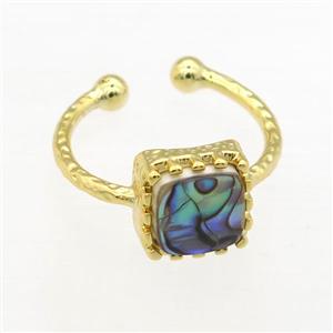 rainbow Abalone Shell Rings, copper, gold plated, approx 8x8mm, 19mm dia [GMRG614]