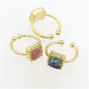 mix Abalone Shell Rings, copper, gold plated, approx 8x8mm, 19mm dia [GMRG615]