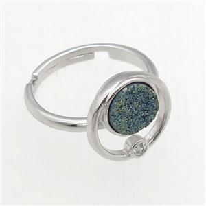 green Druzy Quartz Rings, copper, platinum plated, approx 8mm, 18mm dia [GMRG625]