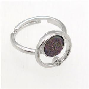 rainbow Druzy Quartz Rings, copper, platinum plated, approx 8mm, 18mm dia [GMRG627]