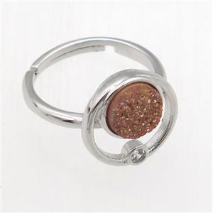champagne Druzy Quartz Rings, copper, platinum plated, approx 8mm, 18mm dia [GMRG628]