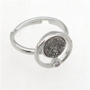 silver Druzy Quartz Rings, copper, platinum plated, approx 8mm, 18mm dia [GMRG629]