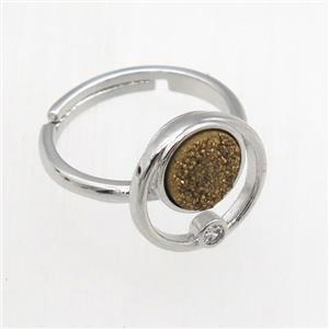 golden Druzy Quartz Rings, copper, platinum plated, approx 8mm, 18mm dia [GMRG630]