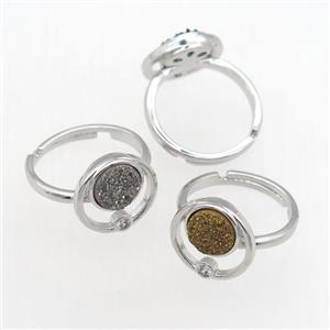 mixed Druzy Quartz Rings, copper, platinum plated, approx 8mm, 18mm dia [GMRG631]