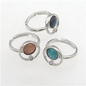 mixed gemstone Rings, copper, platinum plated, approx 8mm, 18mm dia [GMRG635]