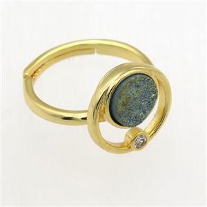 green Druzy Quartz Rings, copper, gold plated, approx 8mm, 18mm dia [GMRG636]