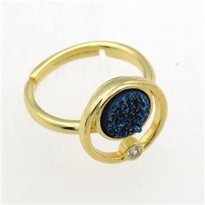 blue Druzy Quartz Rings, copper, gold plated, approx 8mm, 18mm dia [GMRG637]