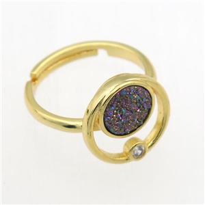 rainbow Druzy Quartz Rings, copper, gold plated, approx 8mm, 18mm dia [GMRG639]