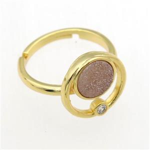 champagne Druzy Quartz Rings, copper, gold plated, approx 8mm, 18mm dia [GMRG640]