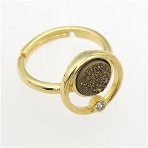 golden Druzy Quartz Rings, copper, gold plated, approx 8mm, 18mm dia [GMRG641]