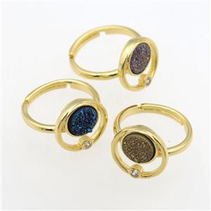 mix color Druzy Quartz Rings, copper, gold plated, approx 8mm, 18mm dia [GMRG642]