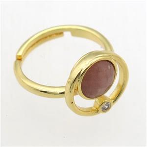 peach MoonStone Rings, copper, gold plated, approx 8mm, 18mm dia [GMRG643]
