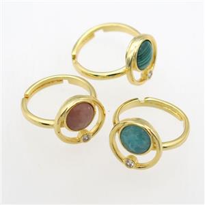 mixed gemstone Rings, copper, gold plated, approx 8mm, 18mm dia [GMRG646]