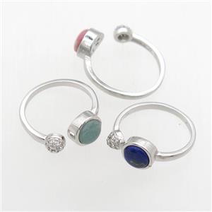 mixed gemstone Rings, copper, platinum plated, approx 6mm, 18mm dia [GMRG651]
