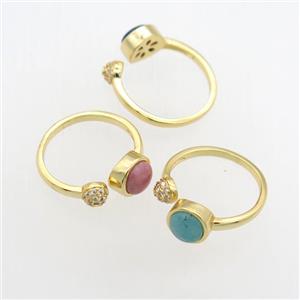 mix gemstone Rings, copper, gold plated, approx 6mm, 18mm dia [GMRG656]