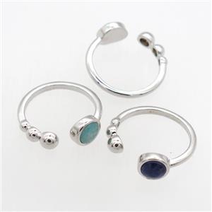 mix gemstone Rings, copper, platinum plated, approx 6mm, 18mm dia [GMRG662]